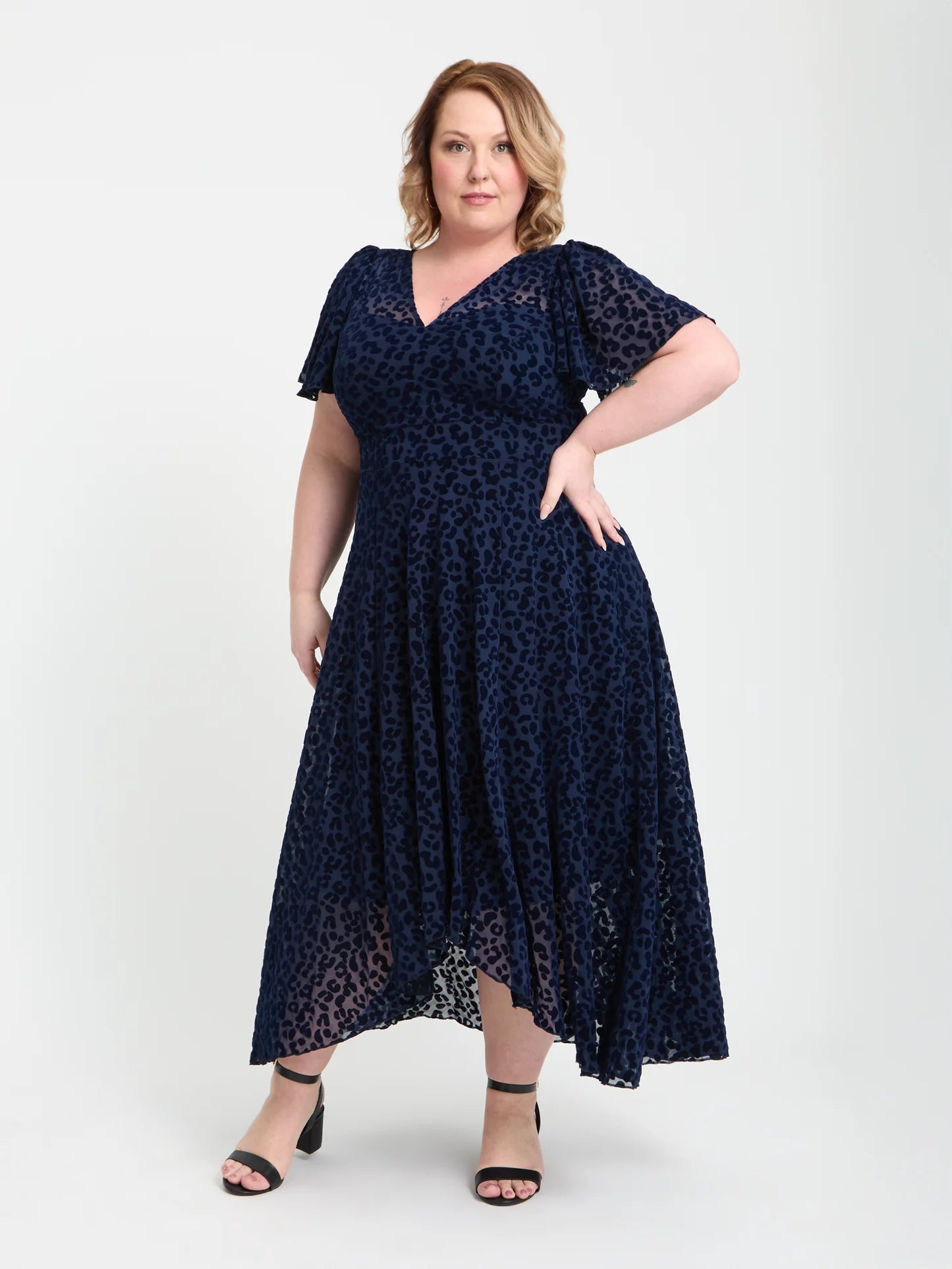 Scarlett & Jo Petite Tilly Navy Cheetah Flock Dress