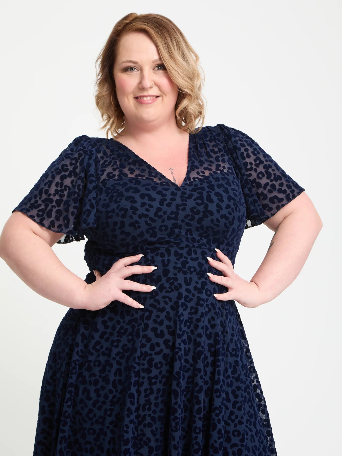 Scarlett & Jo Petite Tilly Navy Cheetah Flock Dress