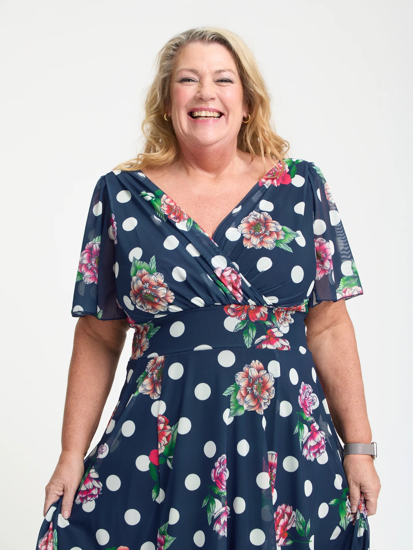 Scarlett & Jo Petite Victoria Navy Spot Floral Midi Dress