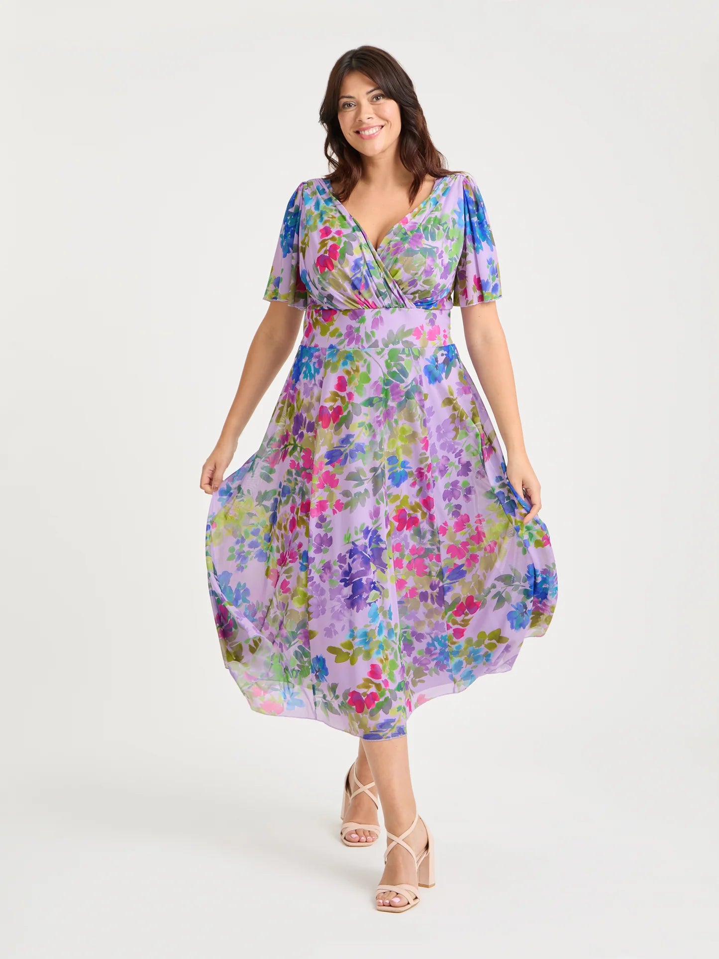 Scarlett & Jo Victoria Lilac Multi Midi Dress