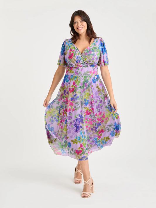Scarlett & Jo Victoria Lilac Multi Midi Dress