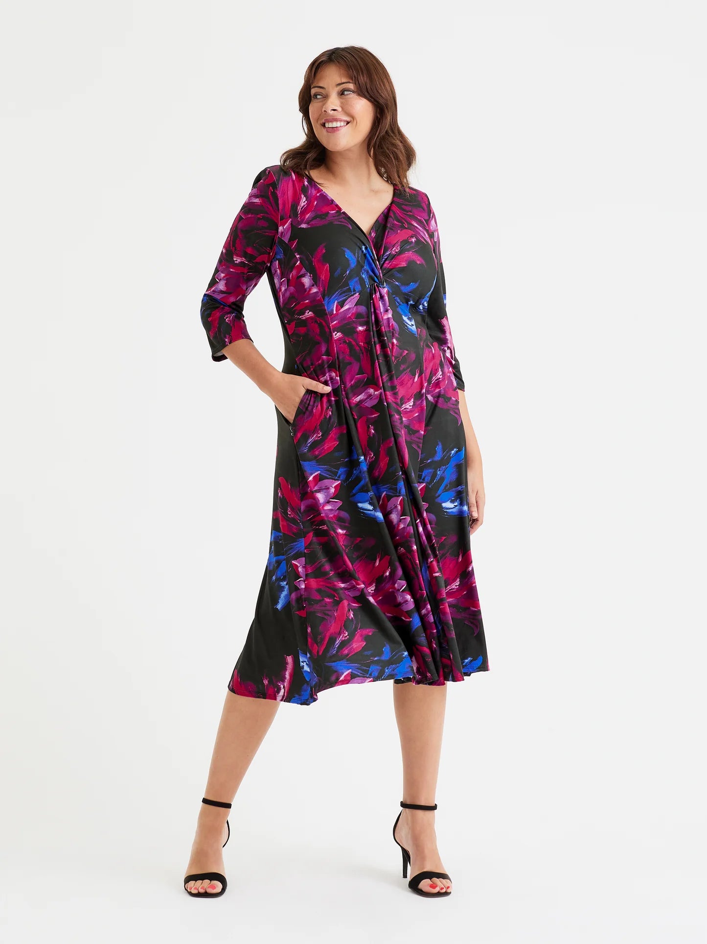 Scarlett & Jo Claudia Black Blue Pink Knot Front Dress