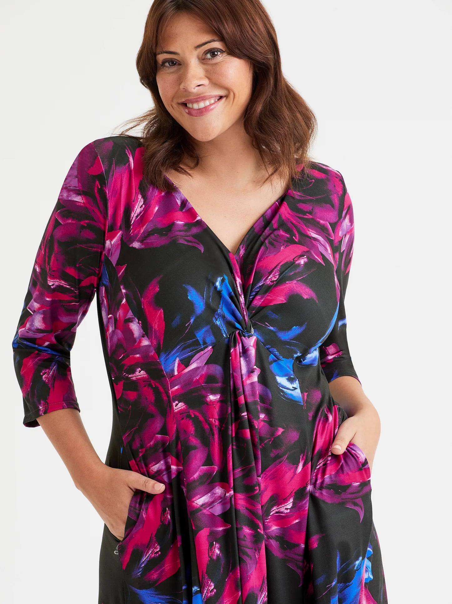 Scarlett & Jo Claudia Black Blue Pink Knot Front Dress