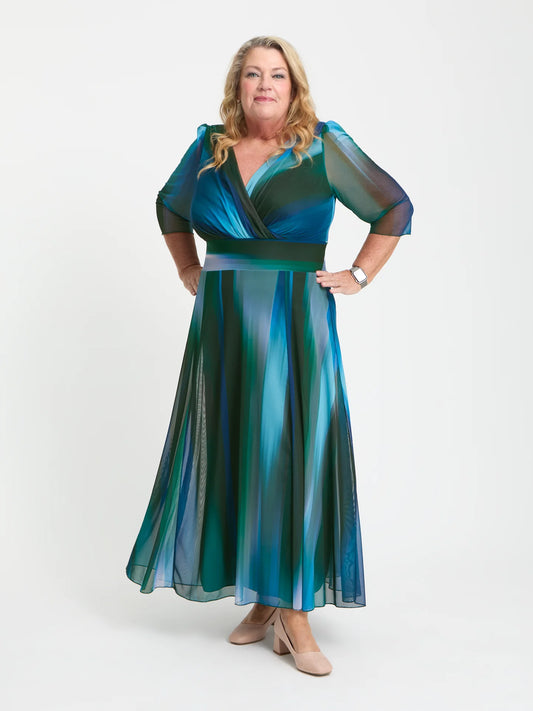 Scarlett & Jo Petite Verity Green Blue Ikat Maxi Dress