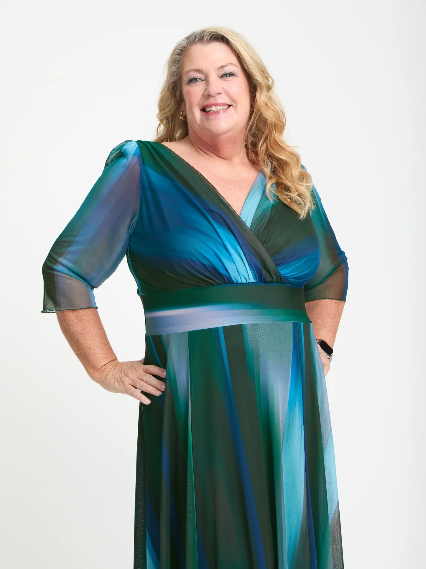 Scarlett & Jo Petite Verity Green Blue Ikat Maxi Dress