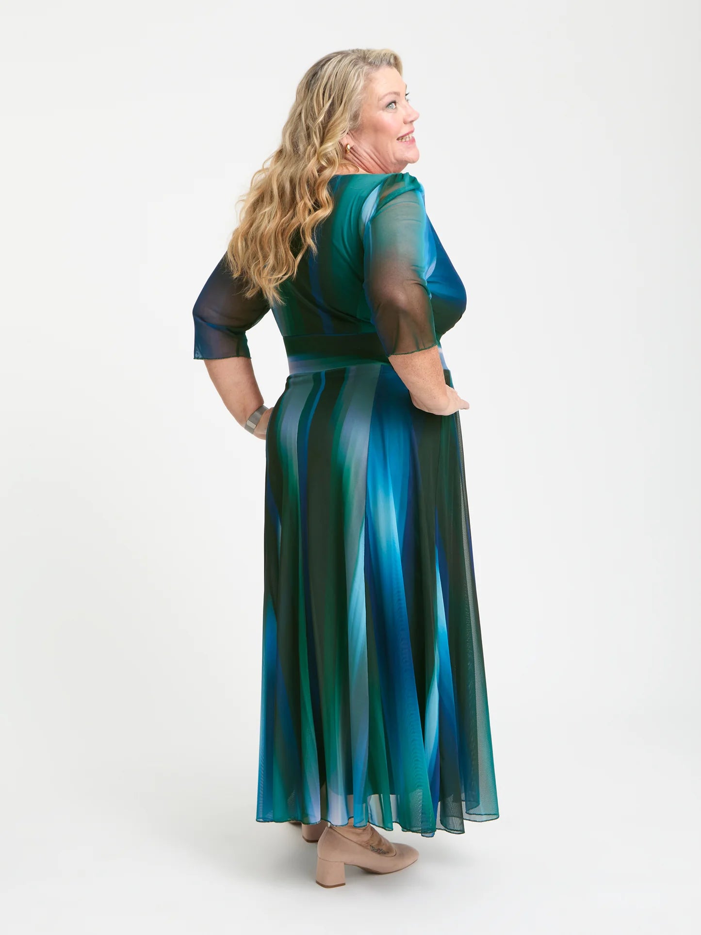 Scarlett & Jo Petite Verity Green Blue Ikat Maxi Dress
