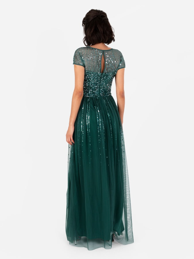 Maya Emerald Green Embellished Cap Sleeve Maxi Dress