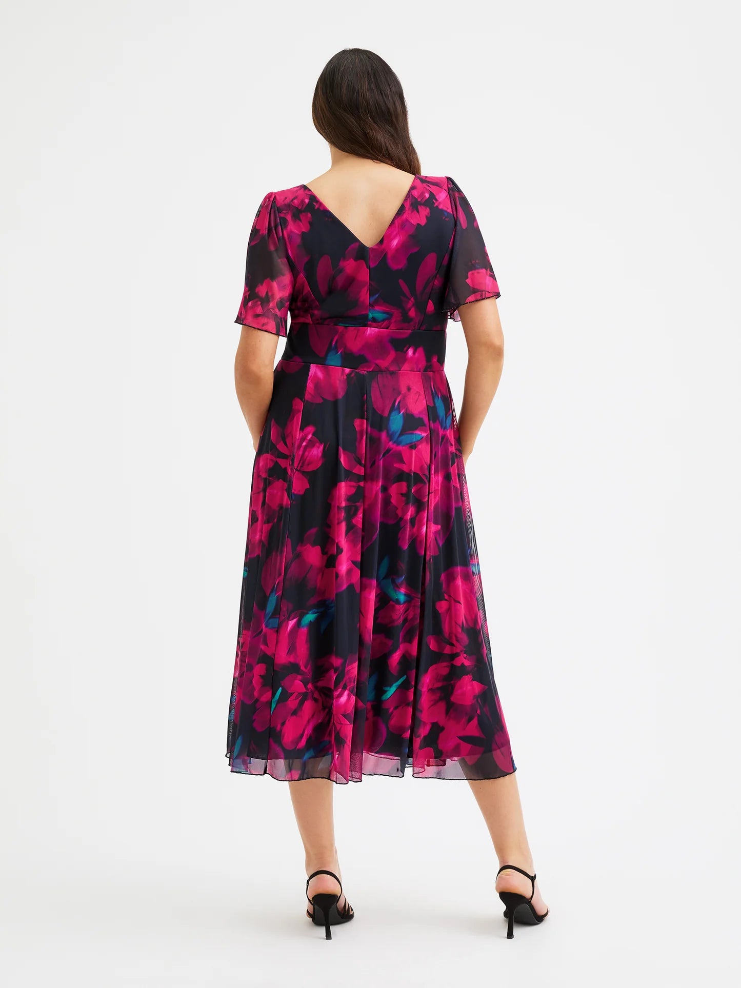 Petite Victoria Black Lipstick Rose Angel Sleeve Mesh Long Midi Dress