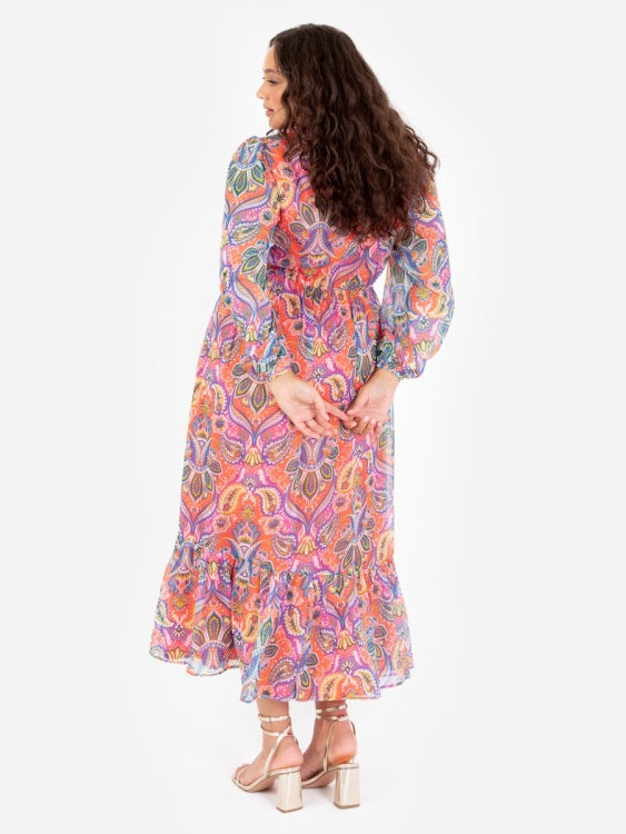 Lovedrobe Paisley V Neck Long Sleeve Midaxi Dress