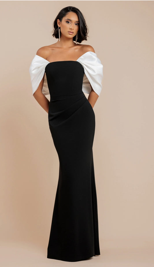 Goddiva Off Shoulder Satin Bow Maxi Dress