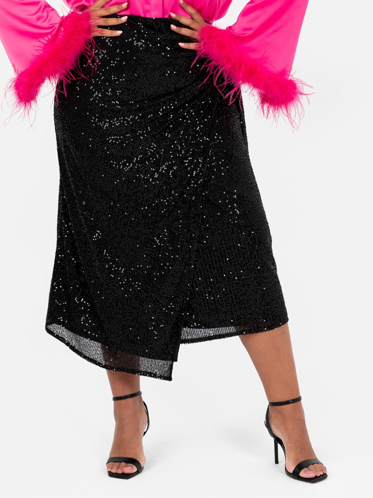 Lovedrobe Sequin Midi Wrap Skirt