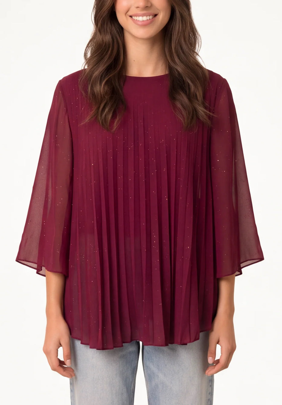 Metallic Glitter Pleated Blouse
