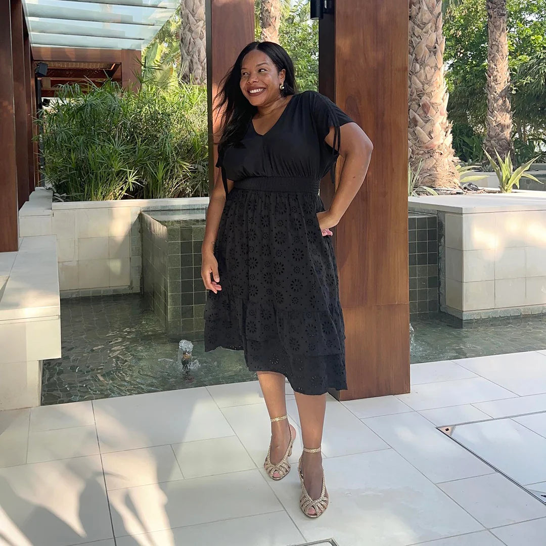 Snag Broderie Anglaise Midi Dress In Black