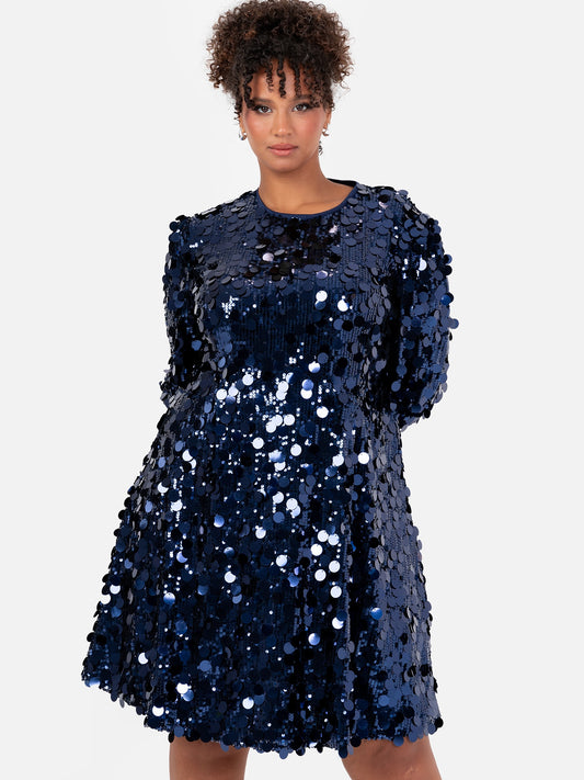 Lovedrobe Navy Sequin Short Sleeve Mini Dress