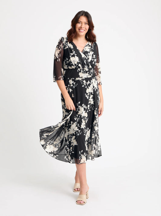 Scarlett & Jo Helena Black Ivory Midi Dress