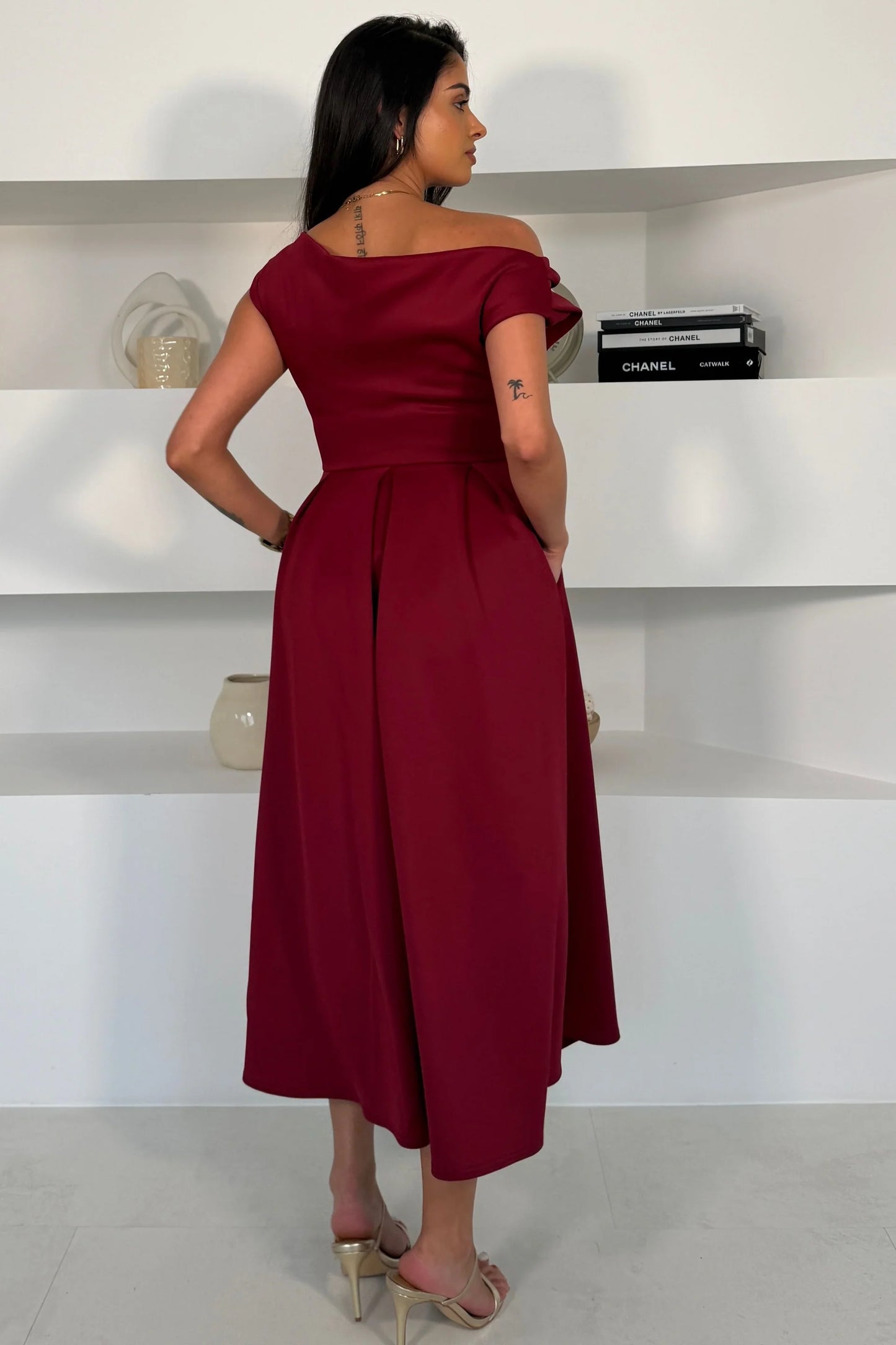 Girl In Mind Asymmetric Neckline Midi Skater Dress