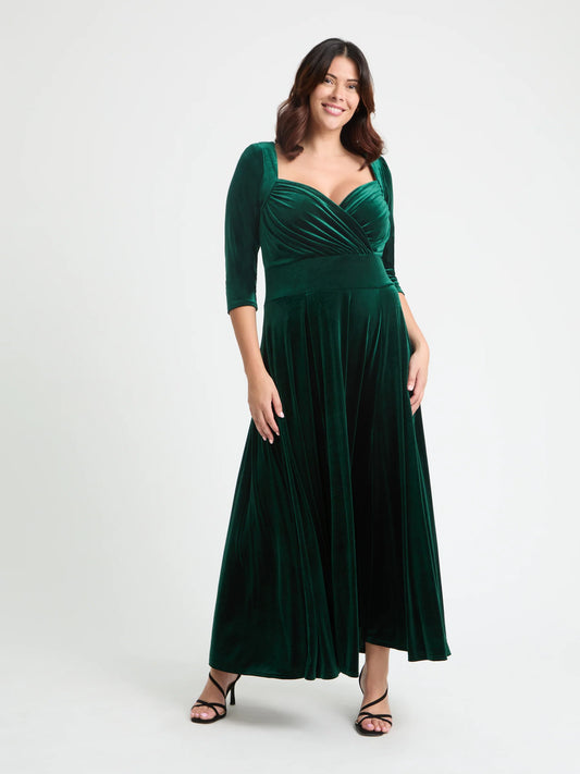 Scarlett & Jo Elizabeth Dark Green Velvet Maxi Dress