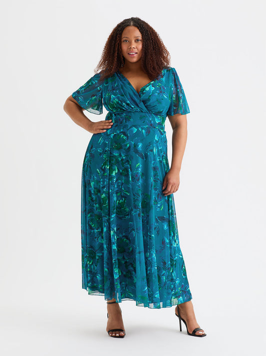 Scarlett & Jo Isabelle Teal Blue Peacock Maxi Dress