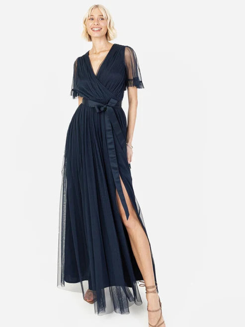 Anaya Navy Faux Wrap Maxi Dress