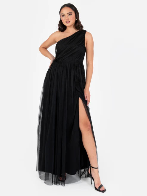 Anaya Black One Shoulder Maxi Dress