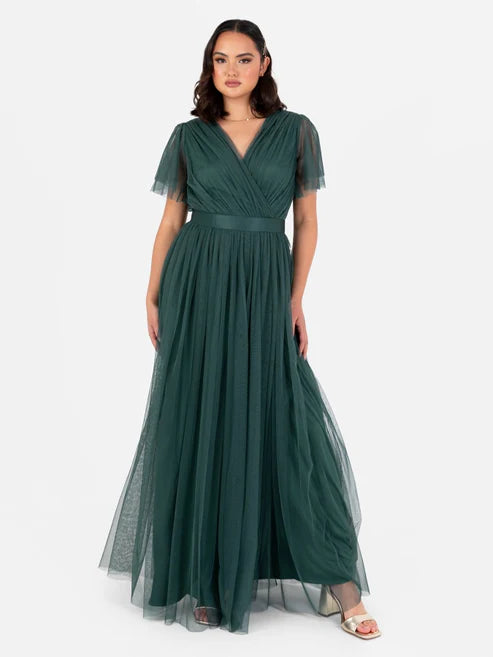 Anaya Emerald Green Faux Wrap Maxi Dress
