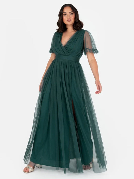 Anaya Emerald Green Faux Wrap Maxi Dress