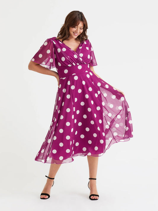 Scarlett & Jo Victoria Mulberry Polka Midi Dress