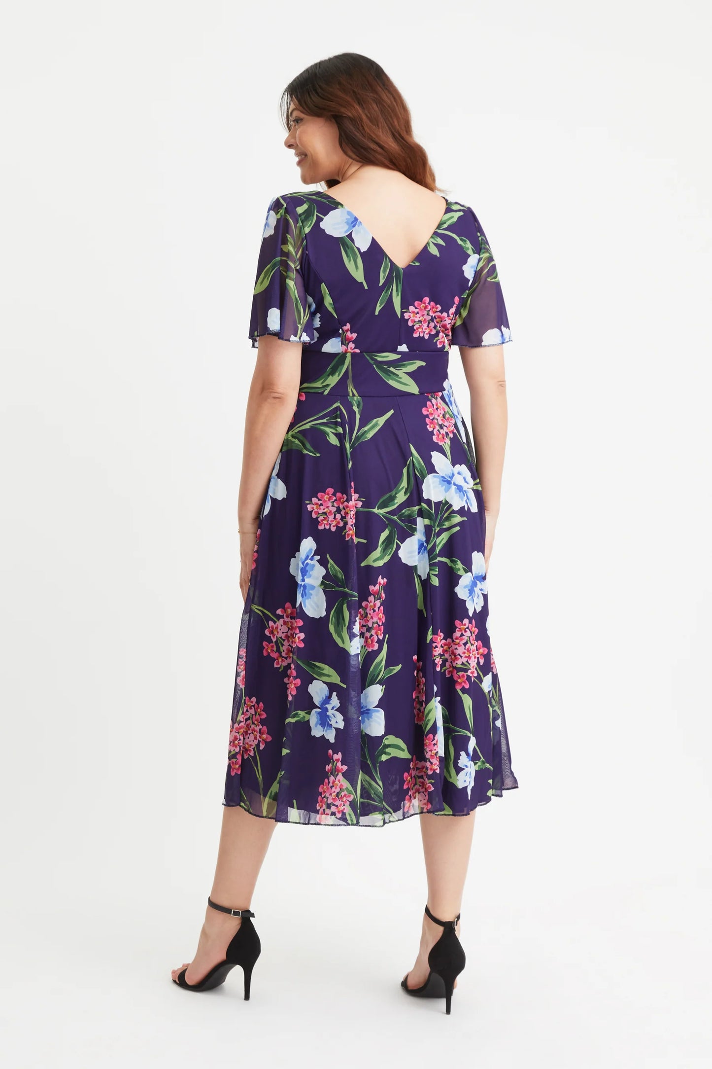 Scarlett & Jo Victoria Navy Blue Pink Midi Dress