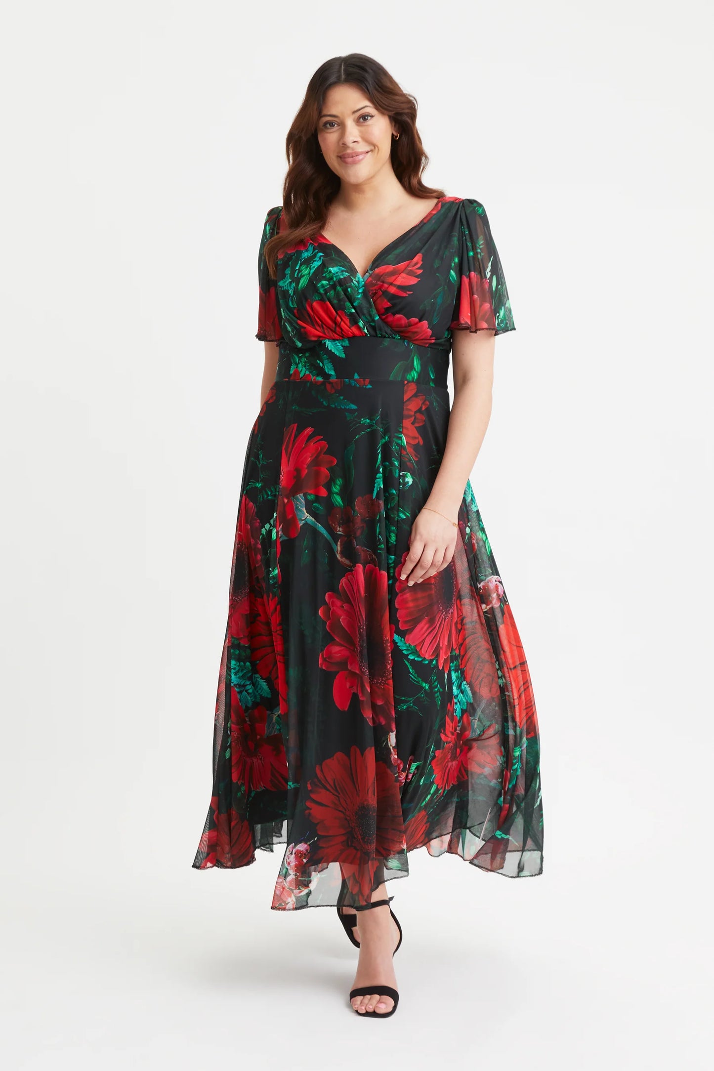 Scarlett & Jo Isabelle Black Red Poppy Maxi Dress