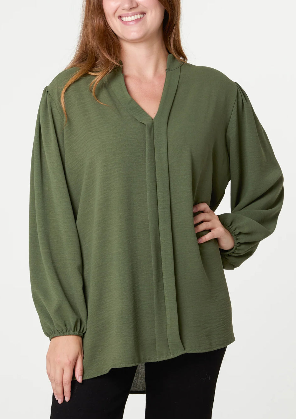 Grandad Collar Long Seeve Blouse