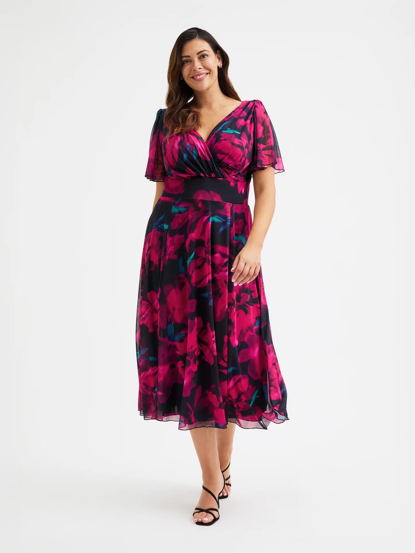 Petite Victoria Black Lipstick Rose Angel Sleeve Mesh Long Midi Dress