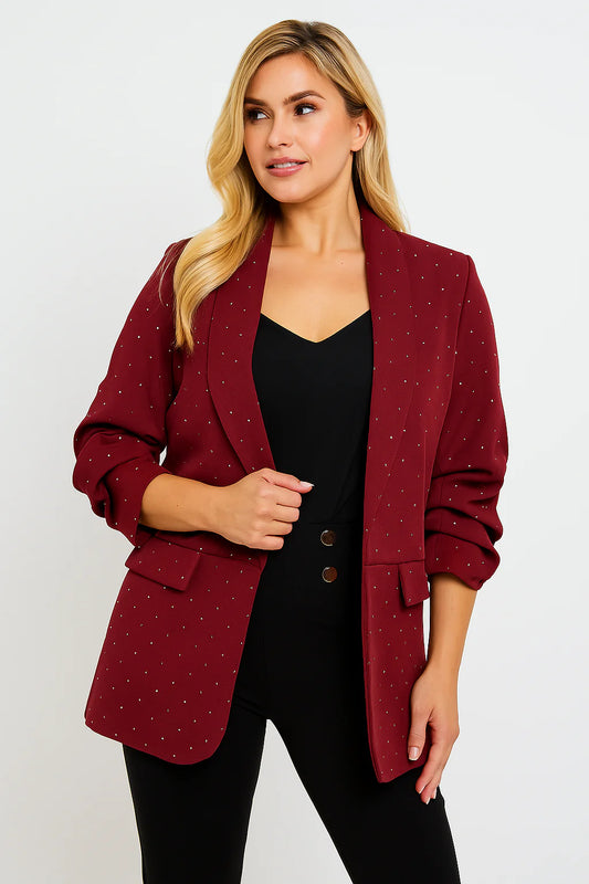 Diamante Sparkle Rouched Sleeve Blazer