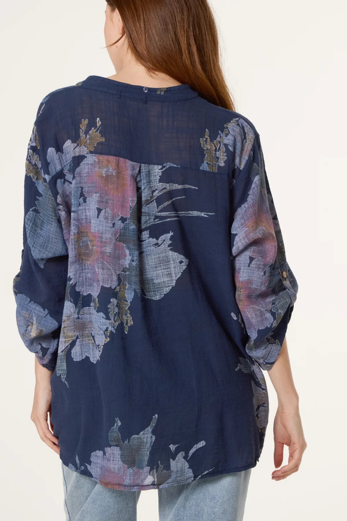 Floral Sequin Pocket Cotton Blouse