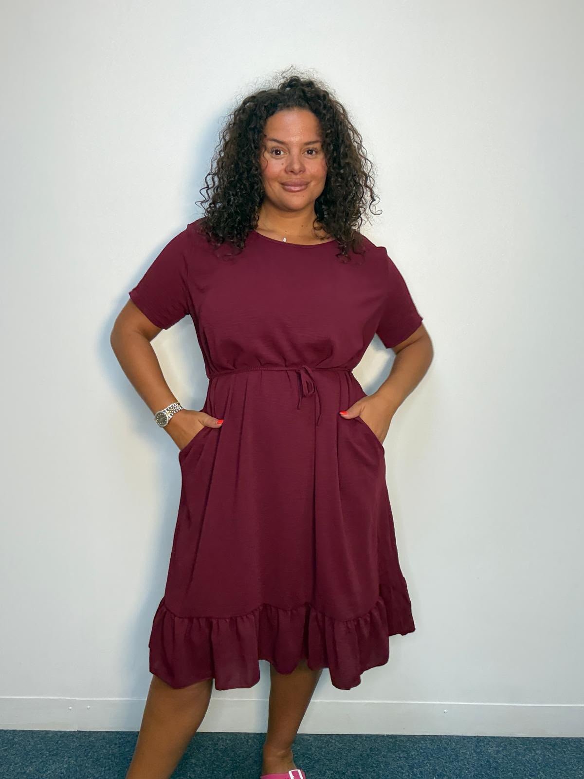 Plain Tie-up Waist Dress