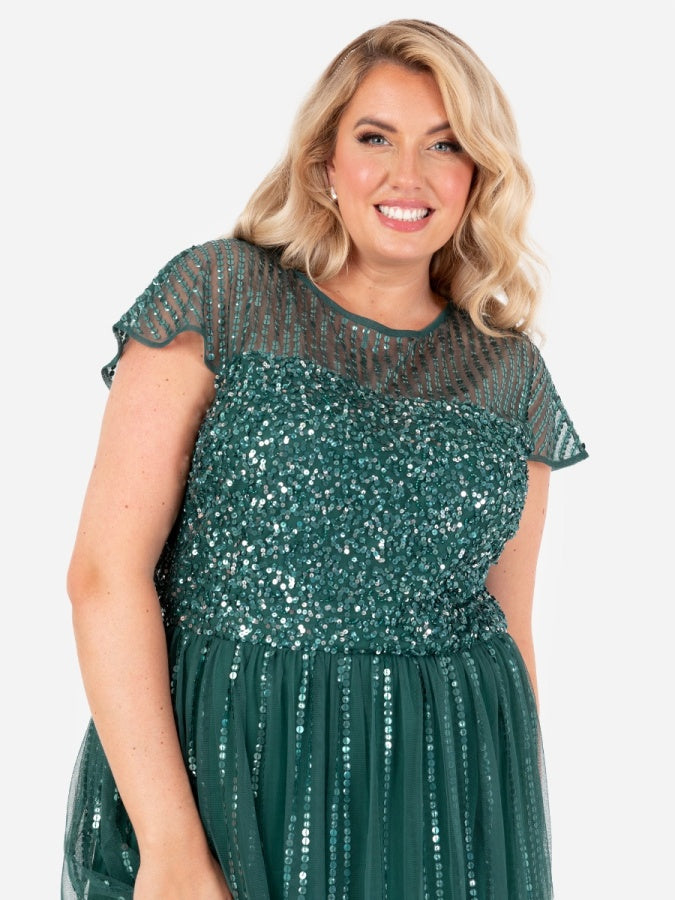 Maya Emerald Green Embellished Cap Sleeve Maxi Dress