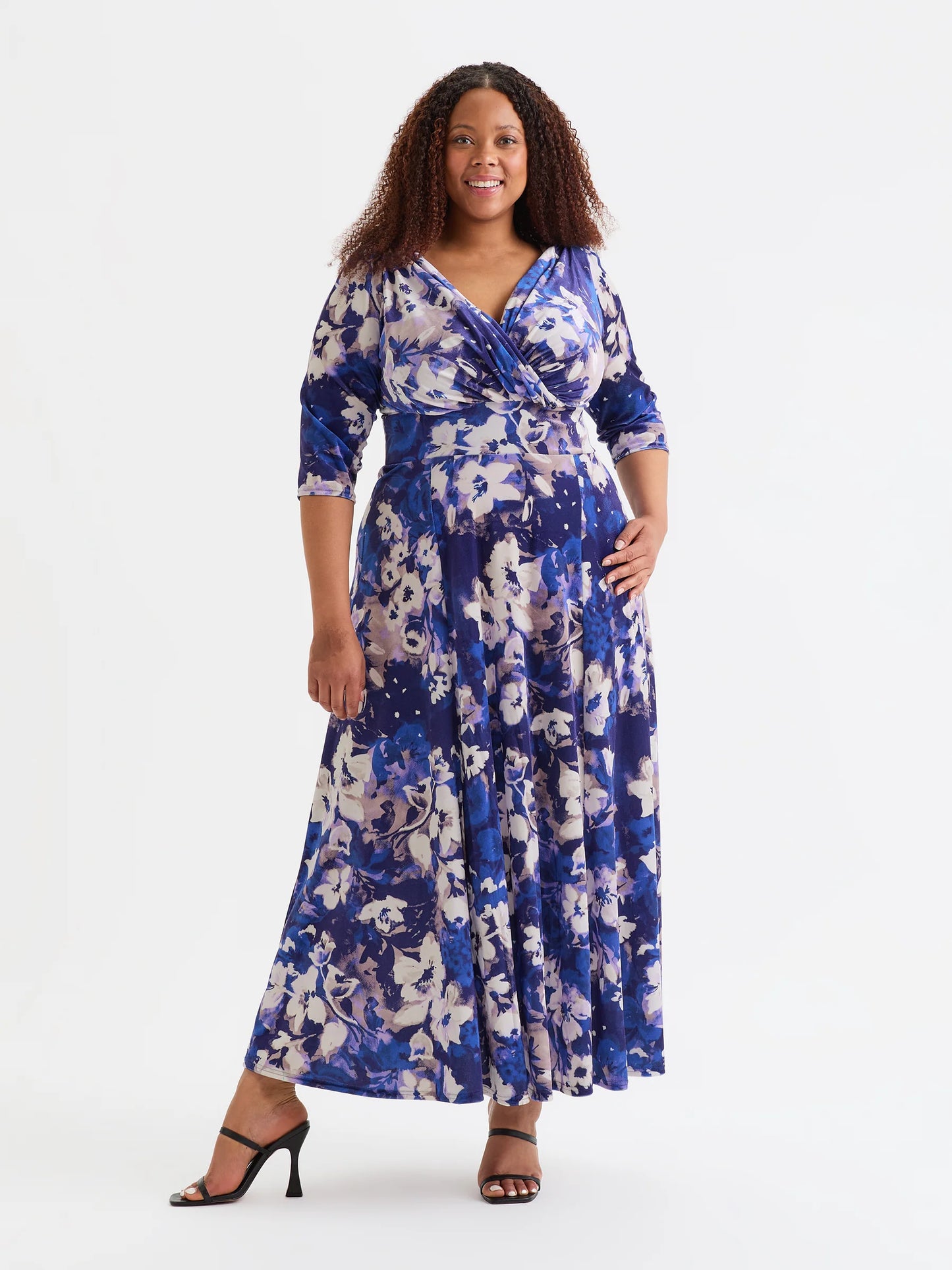 Scarlett & Jo Verity Velvet Cobalt Blue Cream Maxi Dress