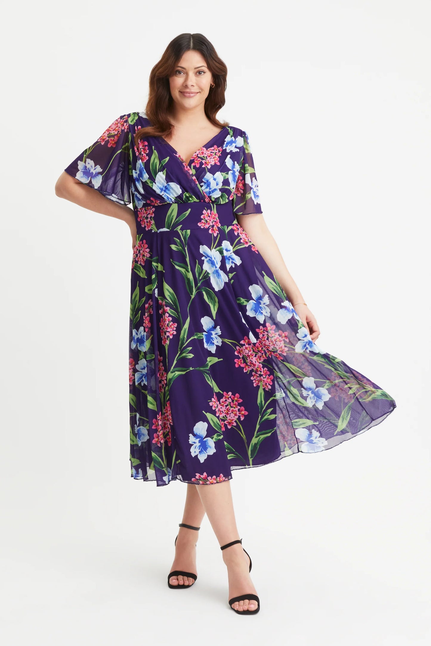 Scarlett & Jo Victoria Navy Blue Pink Midi Dress