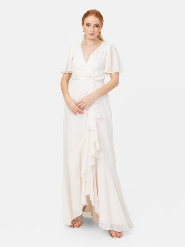 Anaya Ivory Faux Wrap Ruffle Maxi Dress – Style for your Shape