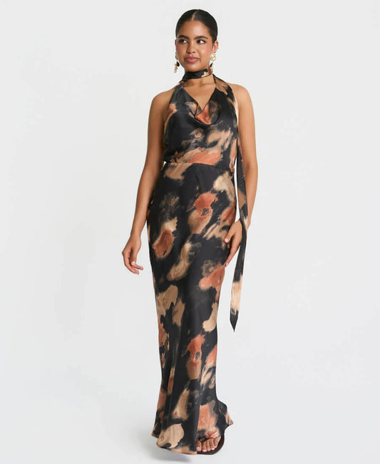 Needs No Label Tie Neck Marble Maxi Dress