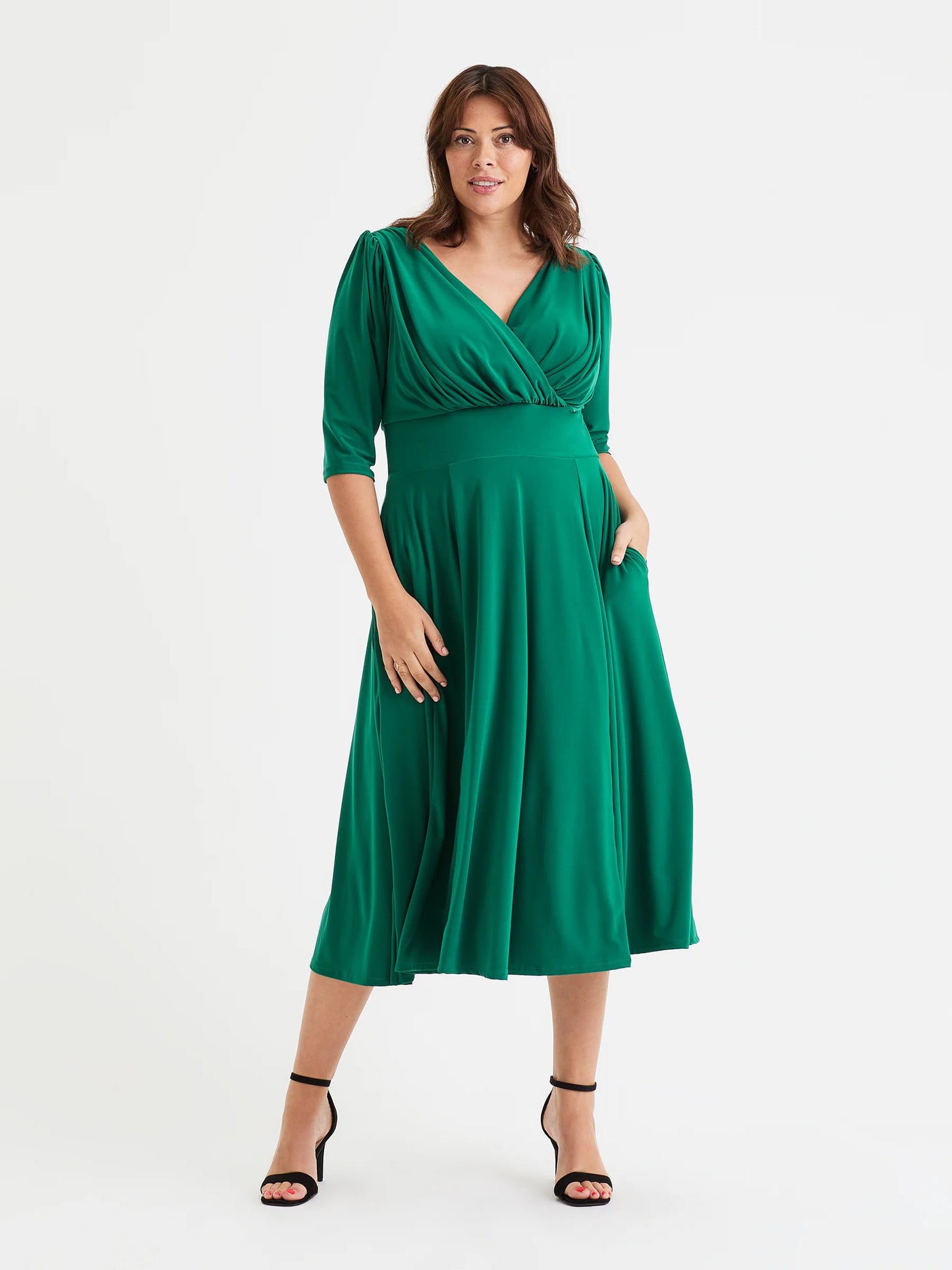 Scarlett & Jo Helena Solid Green Midi Dress