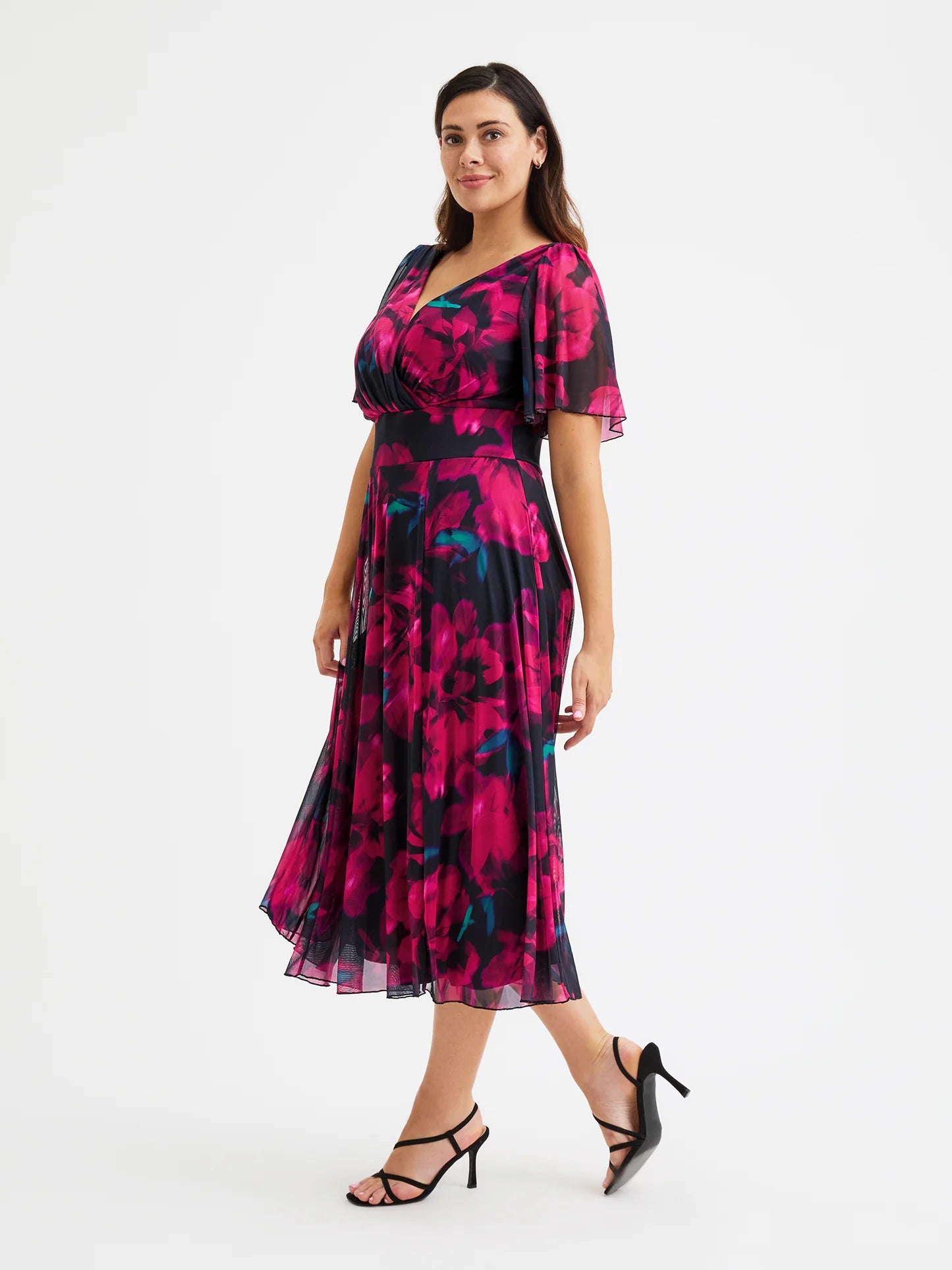 Petite Victoria Black Lipstick Rose Angel Sleeve Mesh Long Midi Dress