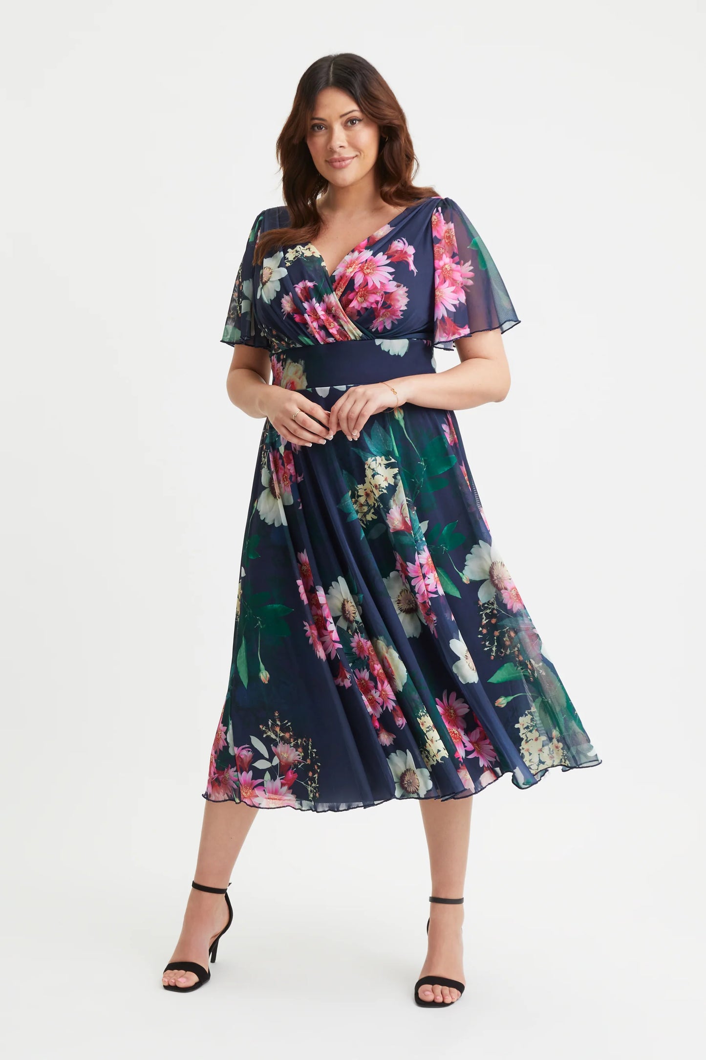 Scarlett & Jo Victoria Navy Pink White Midi Dress