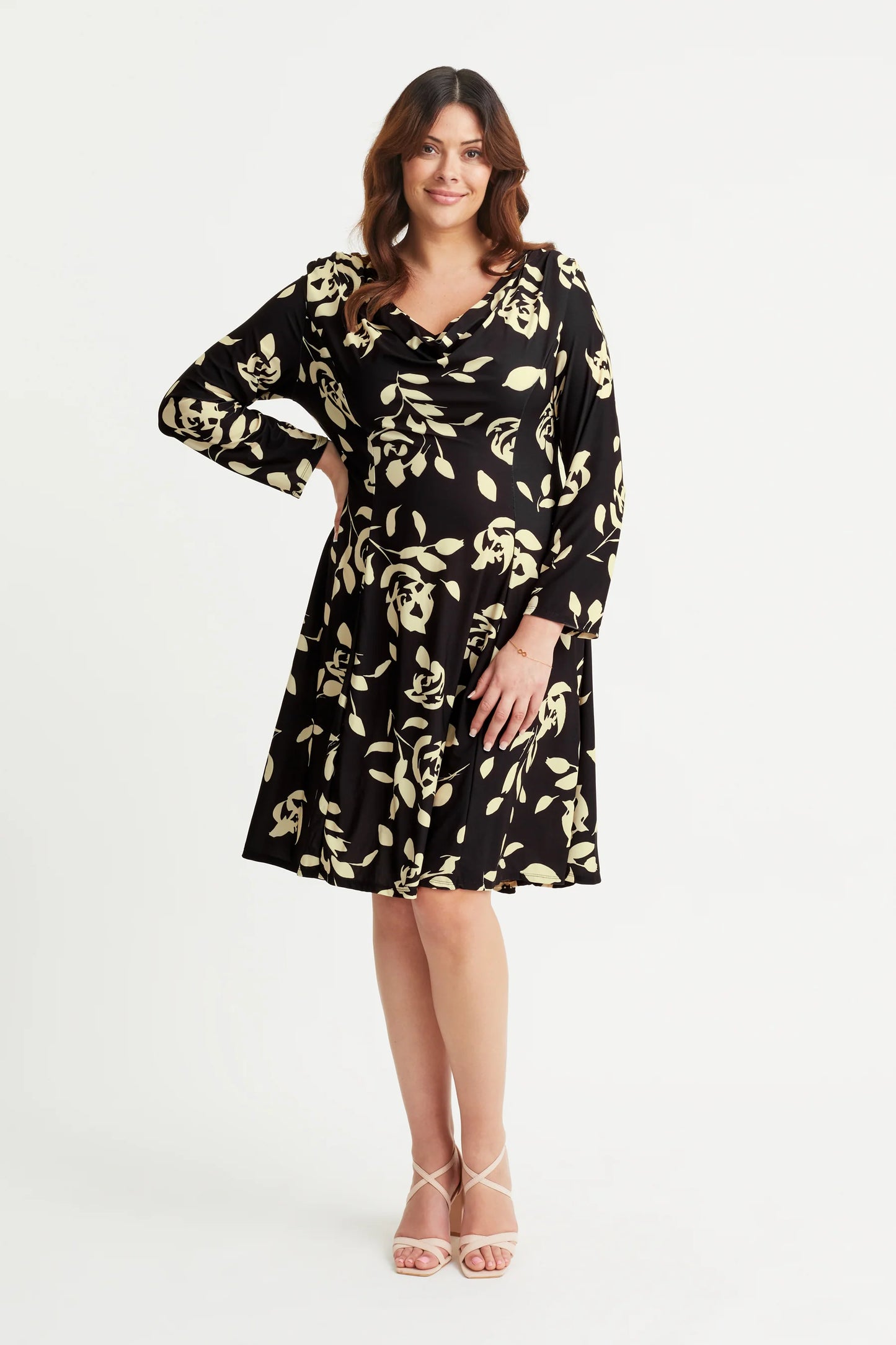 Scarlett & Jo Black Cream Cowl Neck Fit & Flare Dress