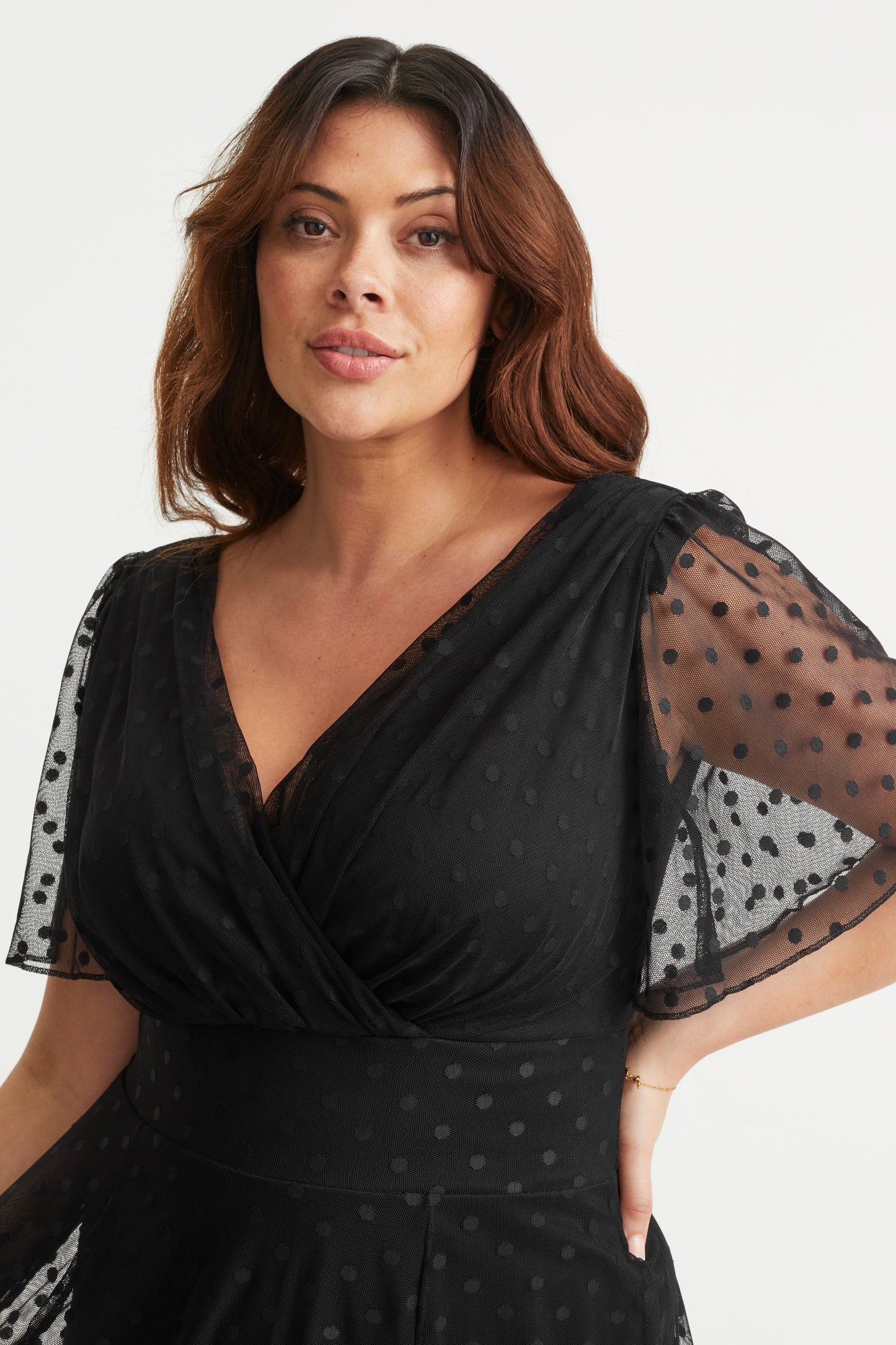 Scarlett & Jo Victoria Black Dobby Spot Midi Dress