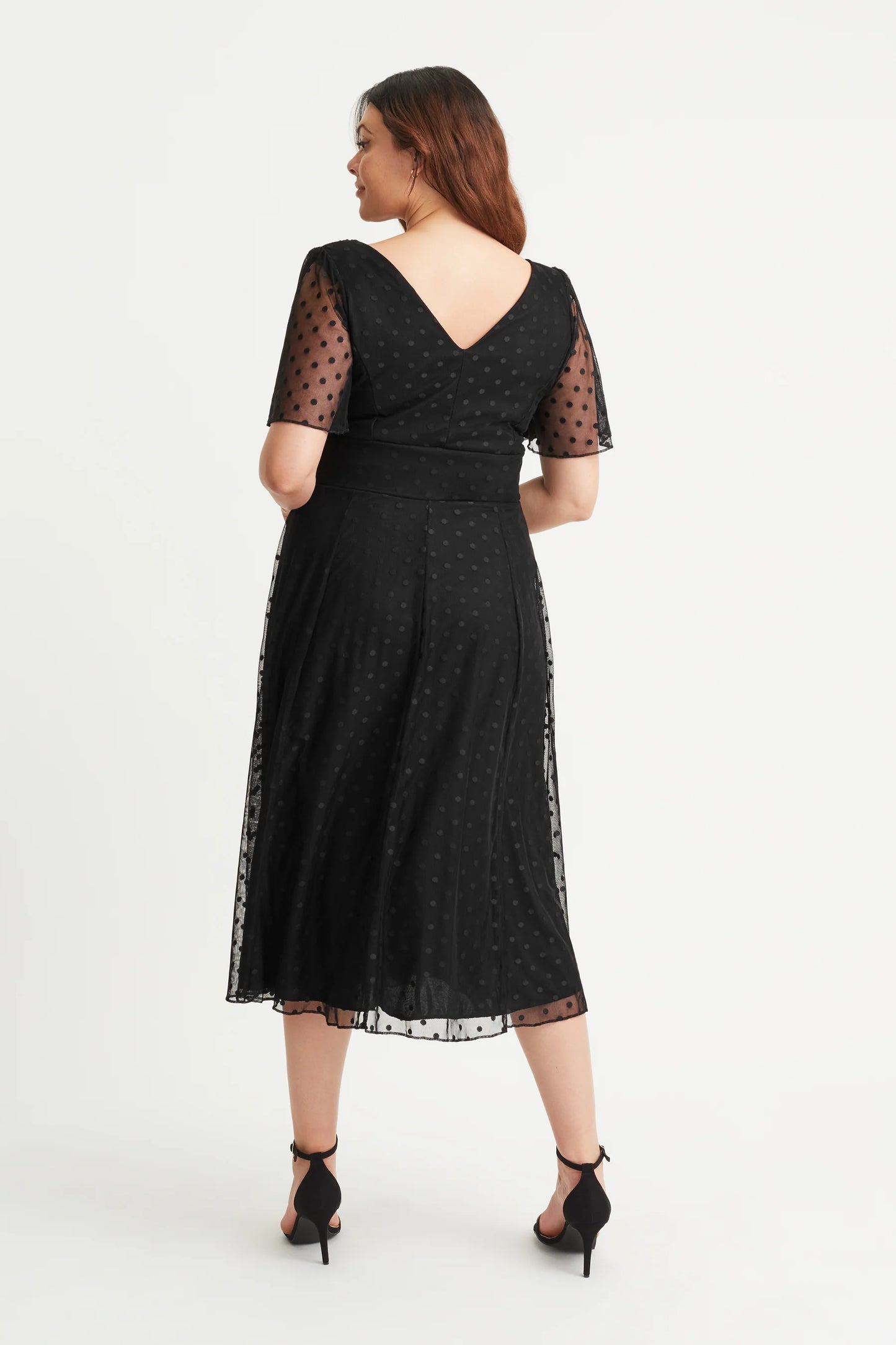 Scarlett & Jo Victoria Black Dobby Spot Midi Dress