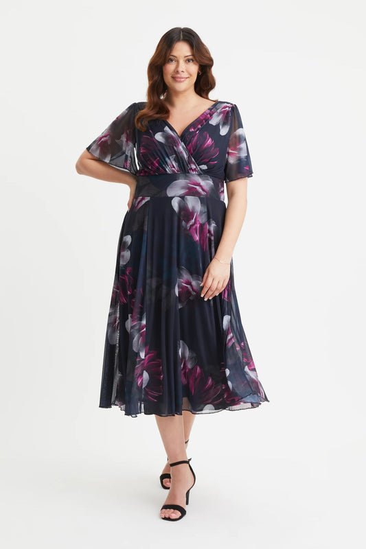 Scarlett & Jo Victoria Black Wine Midi Dress