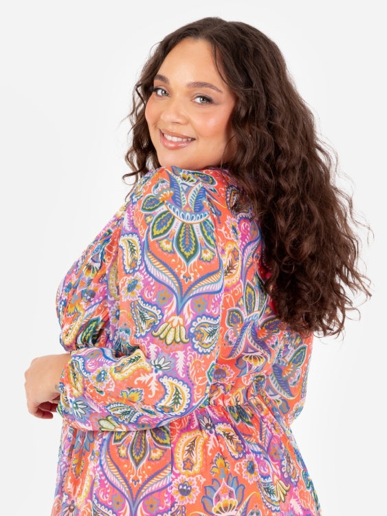 Lovedrobe Paisley V Neck Long Sleeve Midaxi Dress