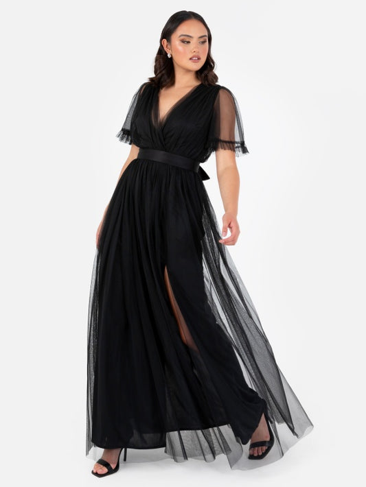 Anaya Black Faux Wrap Maxi Dress With Sash