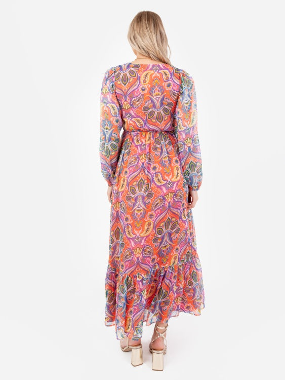 Lovedrobe Paisley V Neck Long Sleeve Midaxi Dress