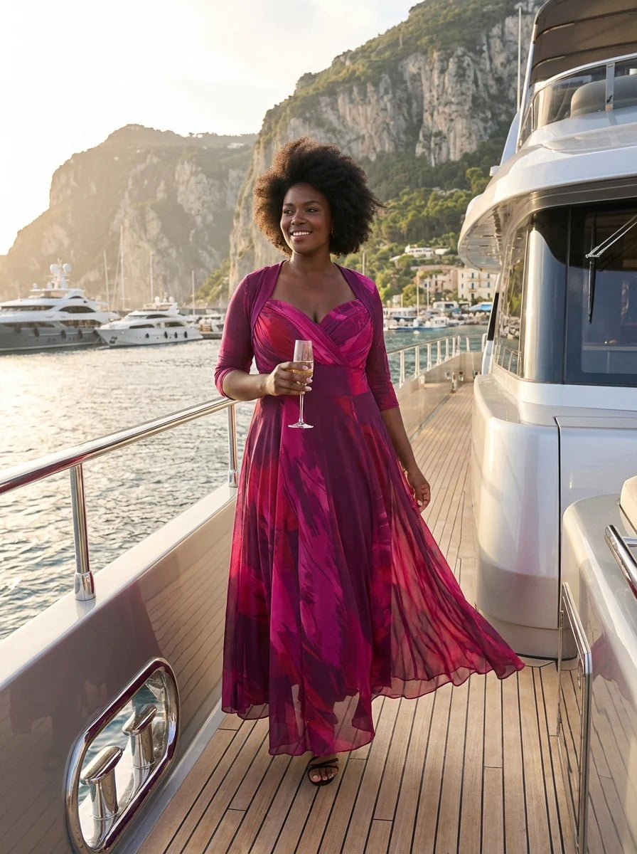 Scarlett & Jo Elizabeth Wine Abstract Maxi Dress